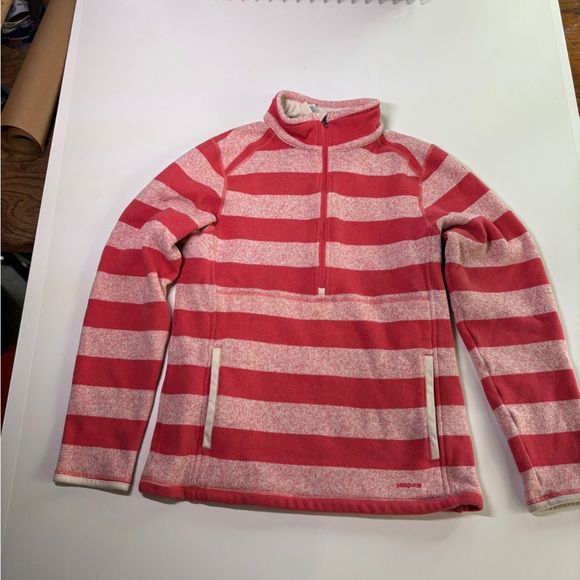 Patagonia Women’s Light Pink Striped Half-Zip Fleece Pullover Size L - Picture 2 of 11